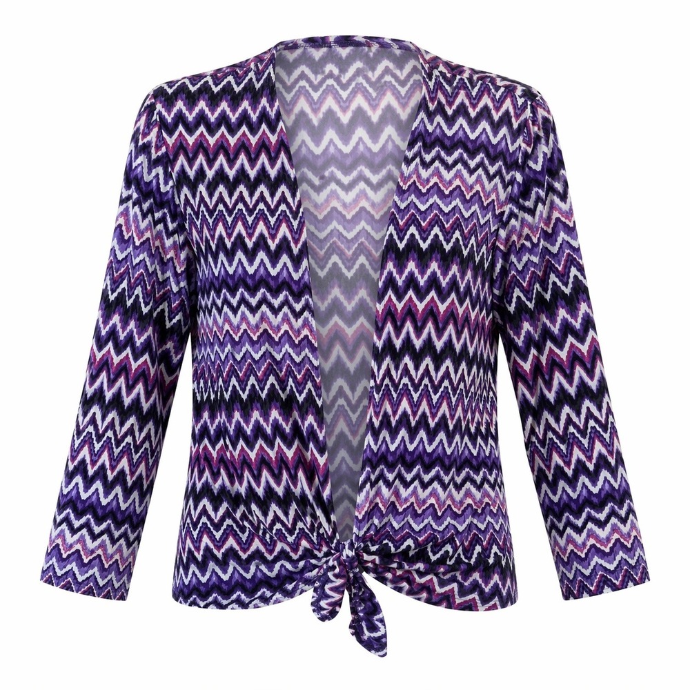 Chico's Purple‎ Chevron Tie Front 3/4 Sleeve Indie Top Size L Sheer Lightweight